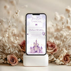 Purple Watercolor Princess Castle Birthday Invitation
