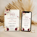 Elegant Burgundy Floral 70th Birthday Invitation