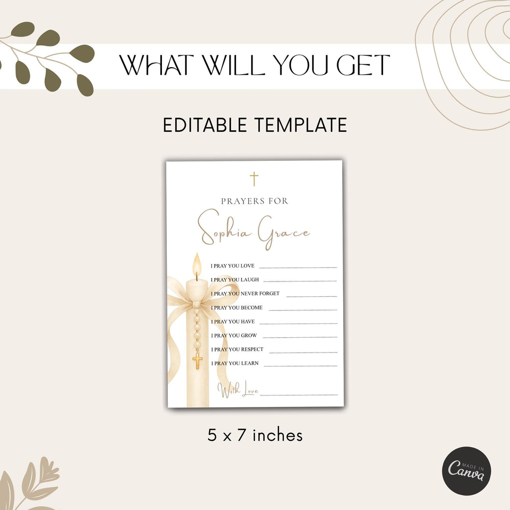 Gold Candle Baptism Prayer Card