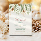 Watercolor Christmas Party Invitation Pinecones