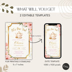 Elegant Gold Floral Tea Party Kids Birthday Invitation