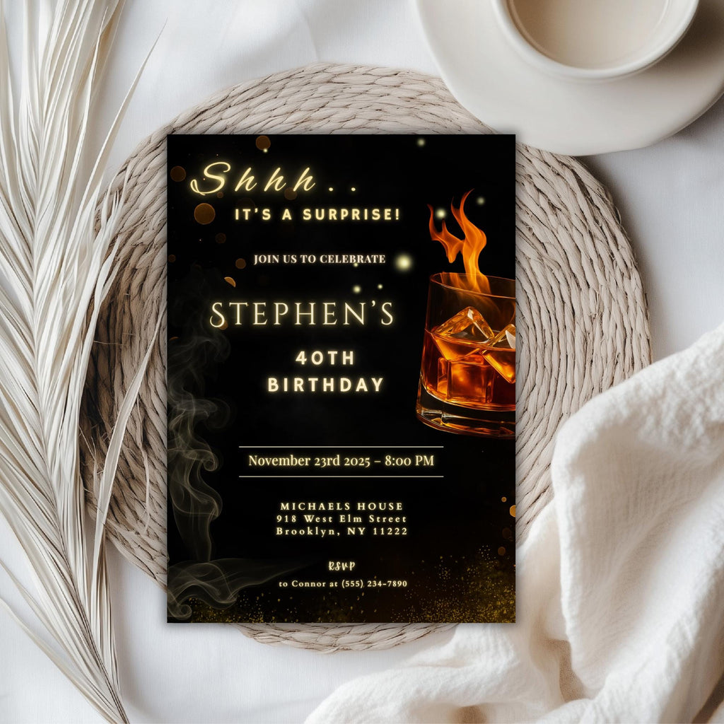 Elegant Whiskey Glow 40th Birthday Invitation