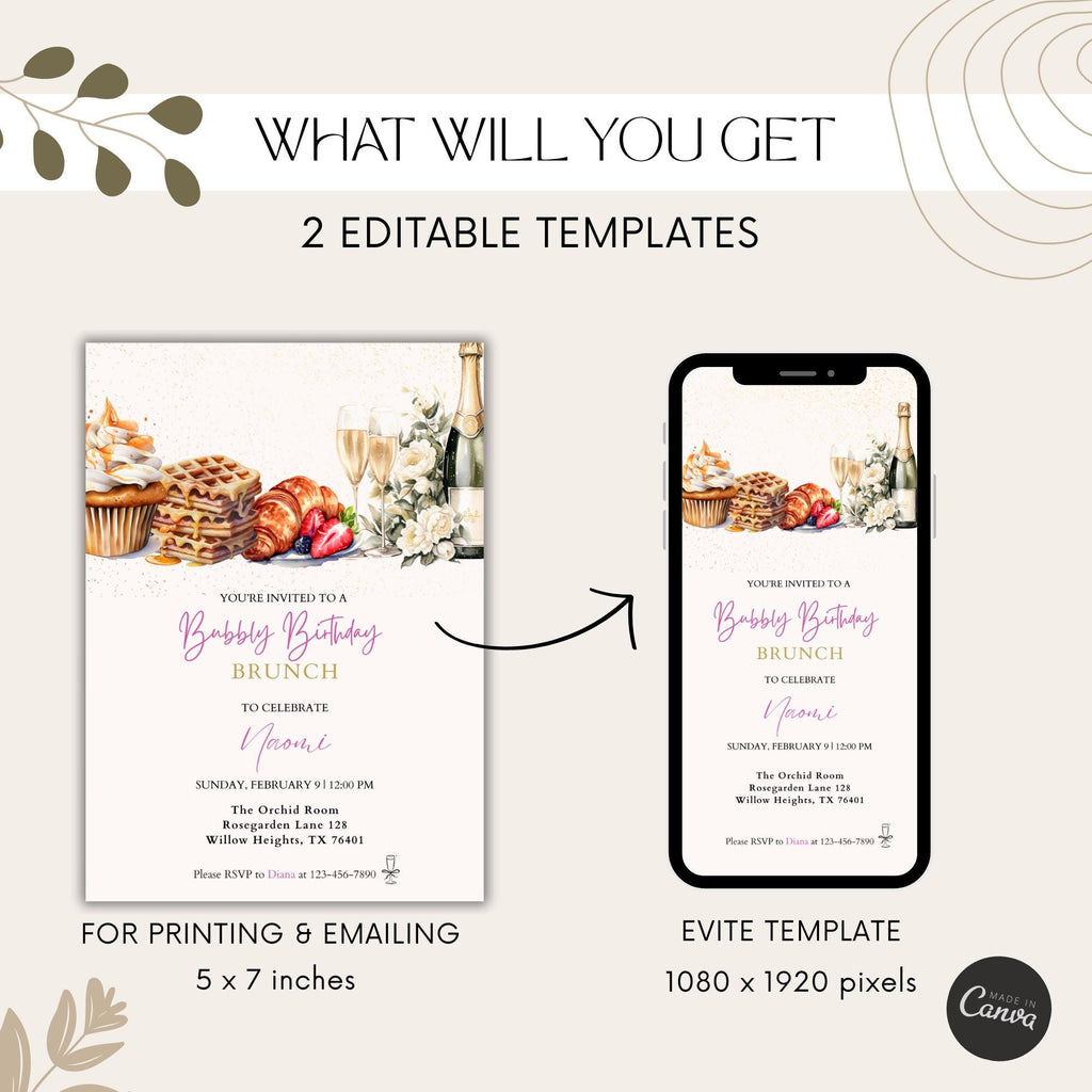 Elegant Champagne Brunch Birthday Invitation