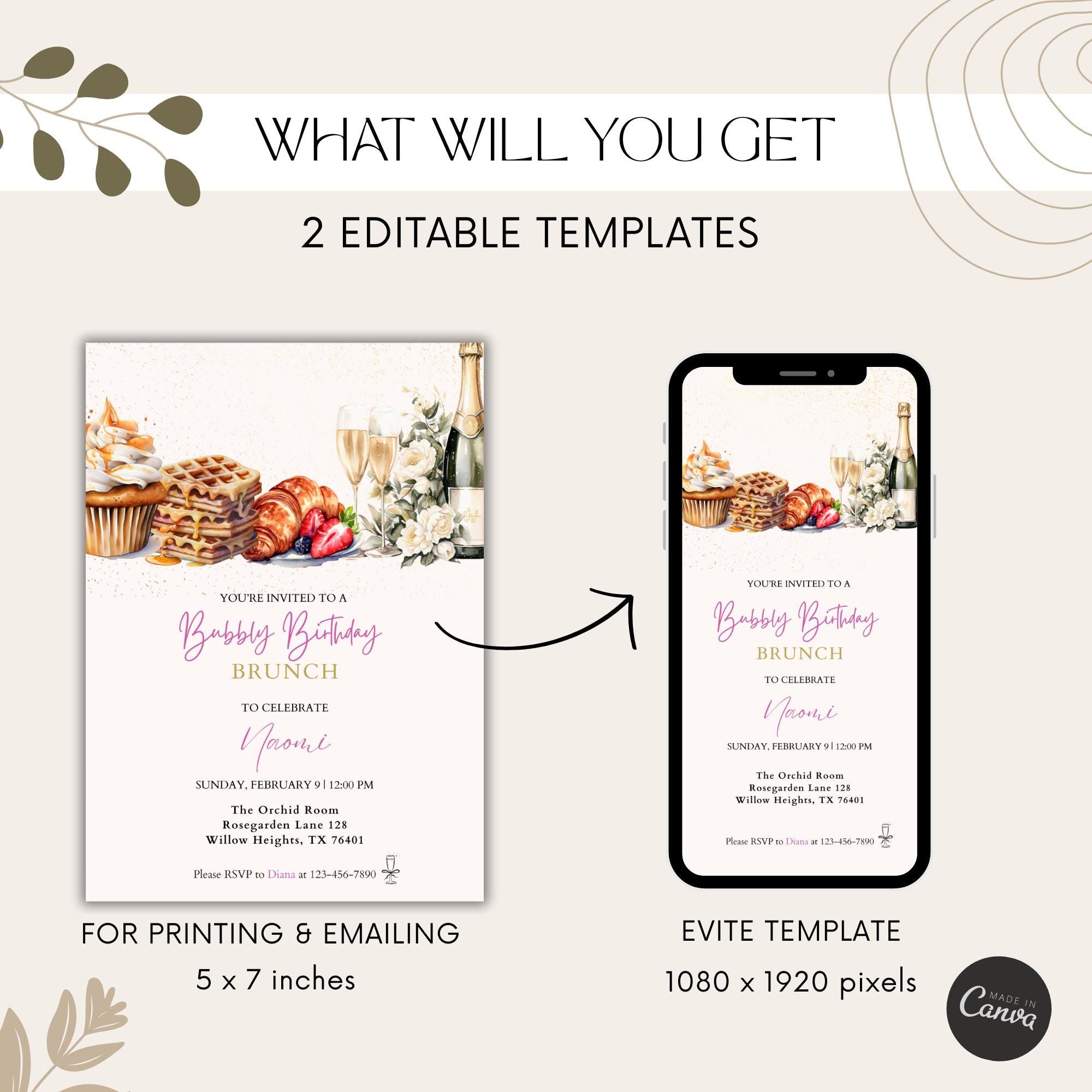 Elegant Champagne Brunch Birthday Invitation