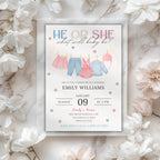 He or She Baby Clothes Gender Reveal Invitation