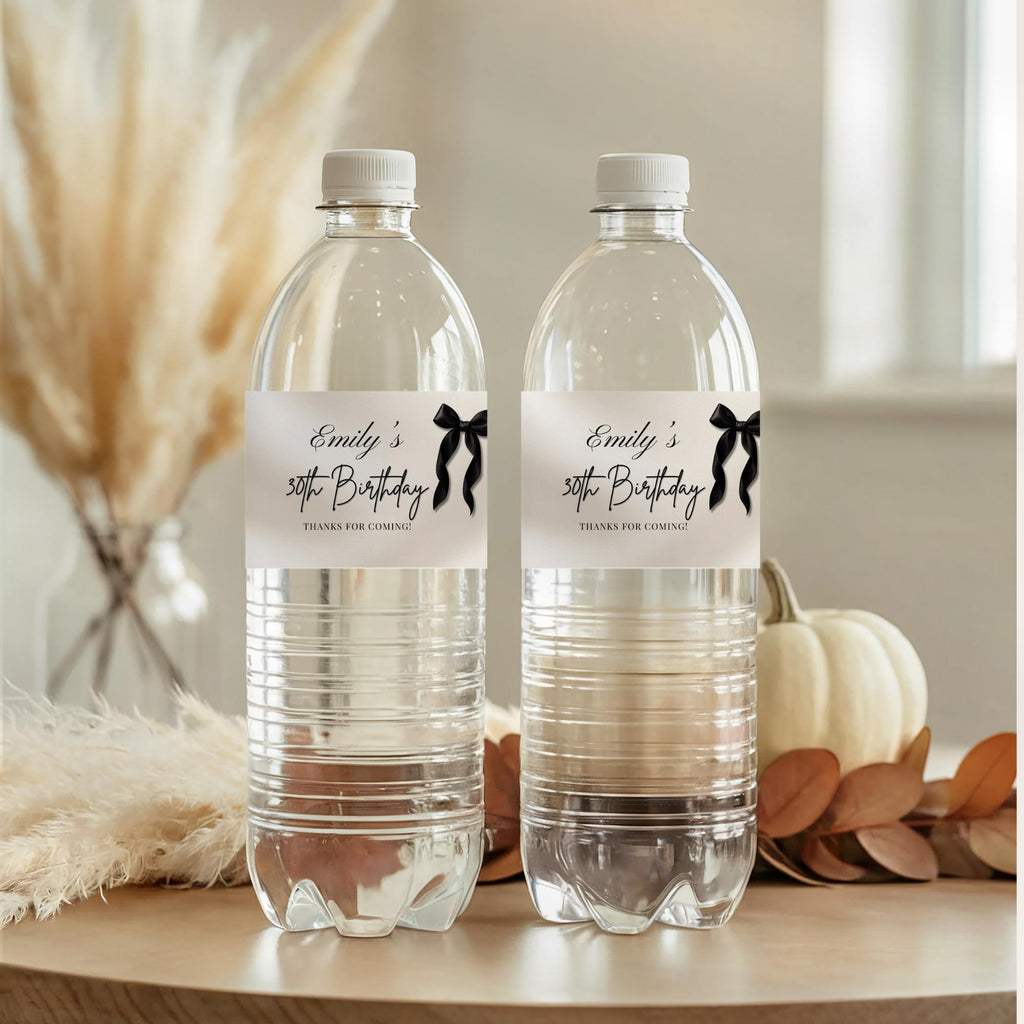 Black Bow Water Bottle Labels