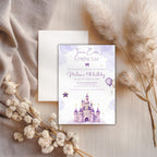 Purple Watercolor Princess Castle Birthday Invitation