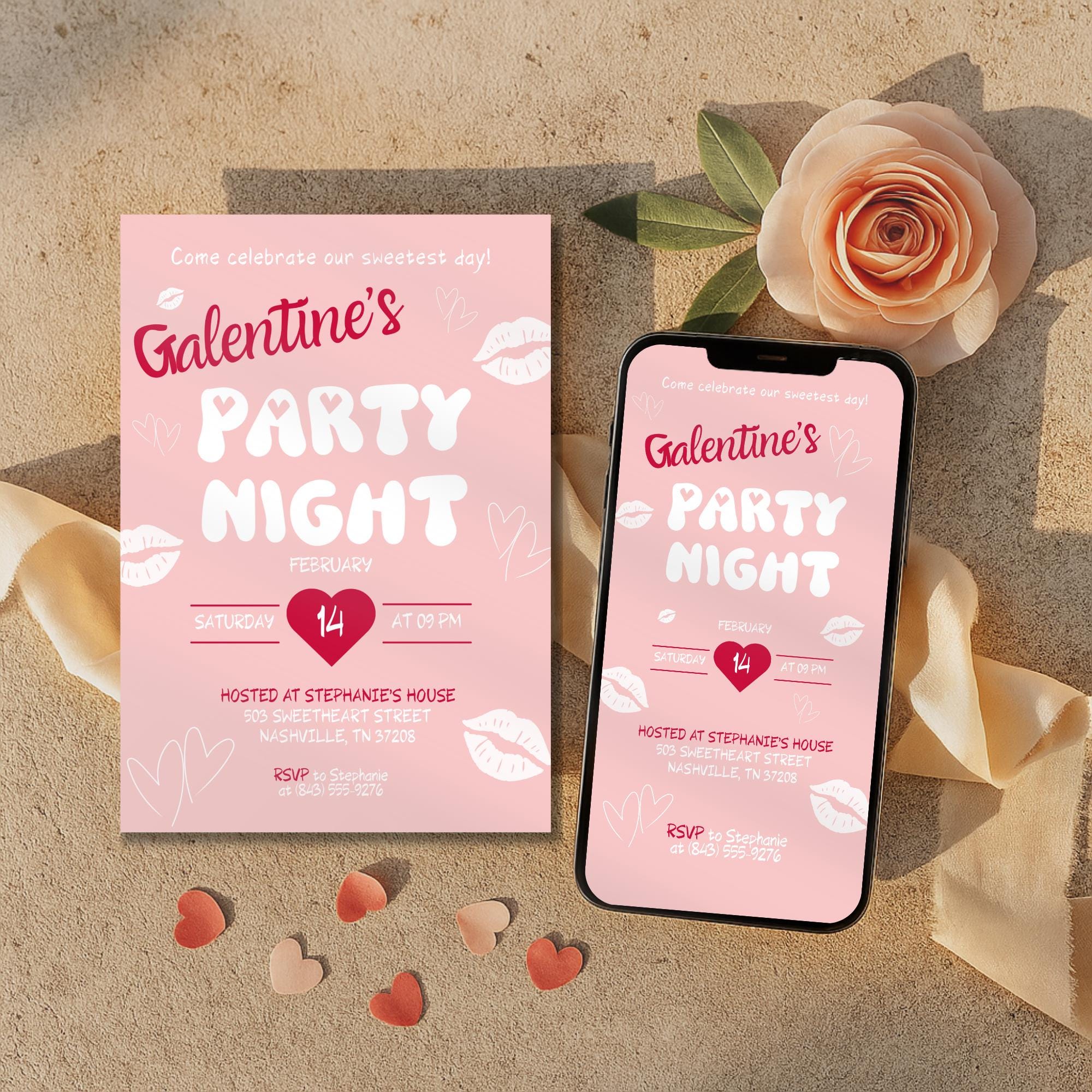 Pink Galentine's Party Night Invitation