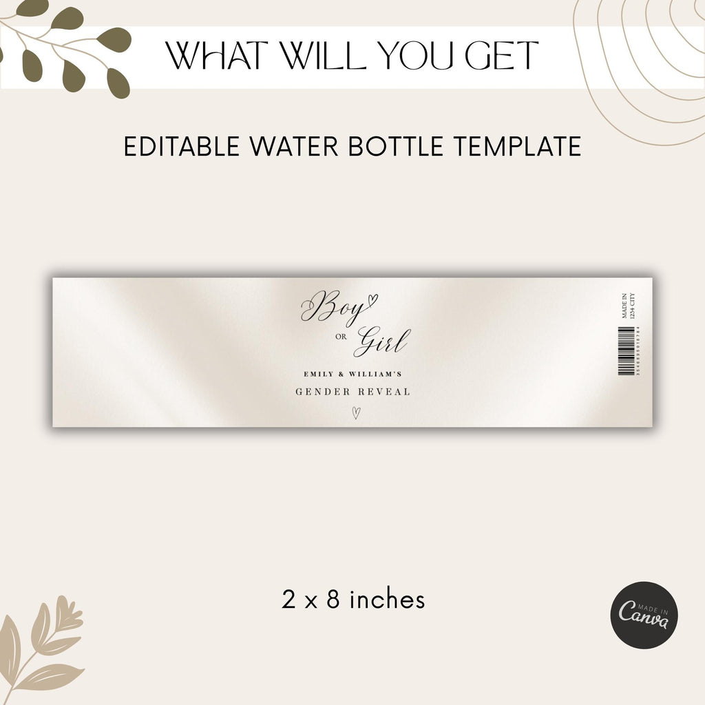 Elegant Gender Reveal Water Bottle Labels
