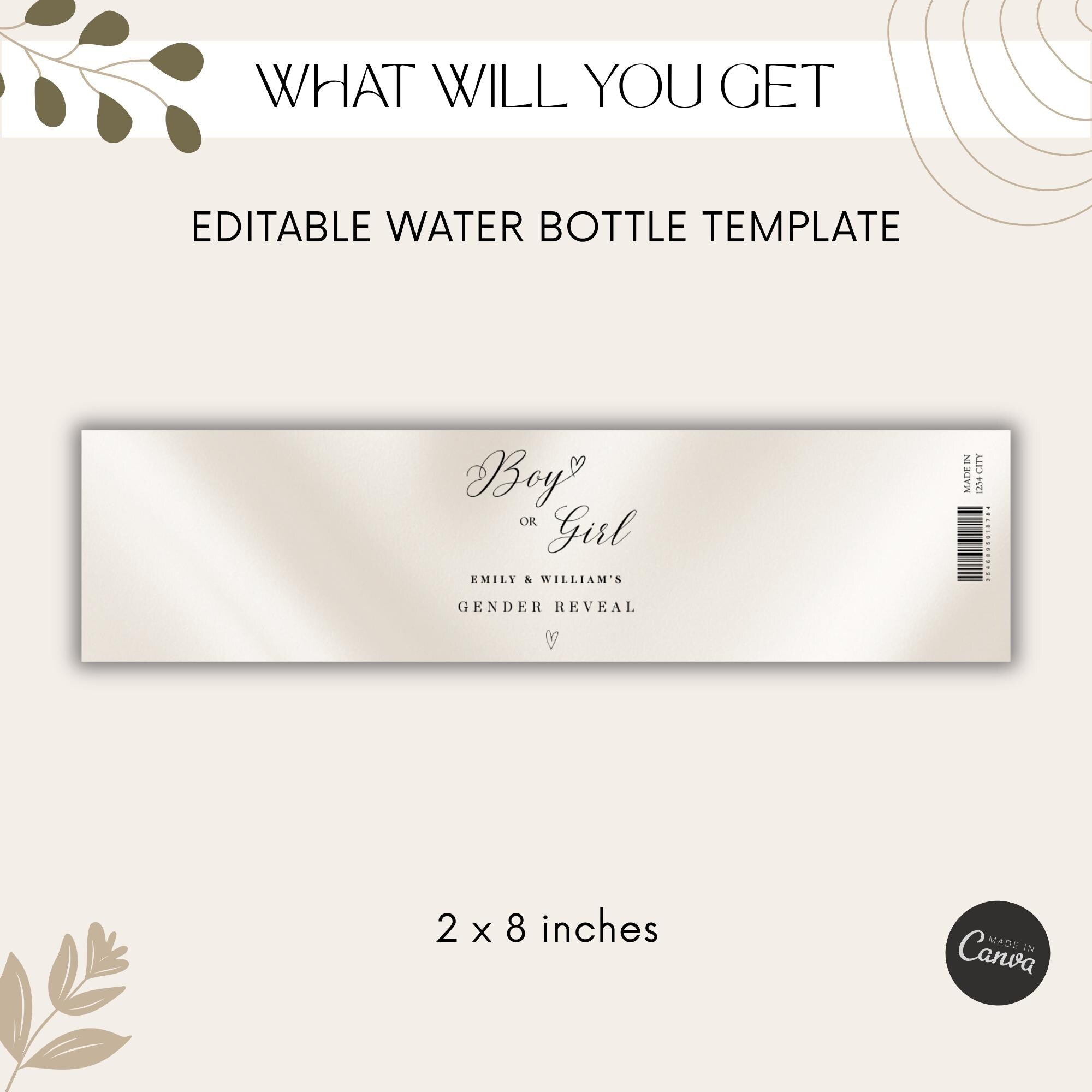 Elegant Gender Reveal Water Bottle Labels