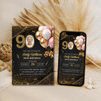 Elegant Pink Gold Balloon Photo 90th Birthday Invitation