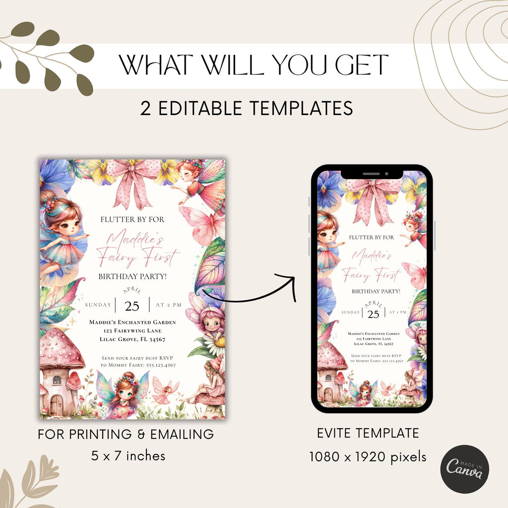 Whimsical Fairy First Birthday Invitation