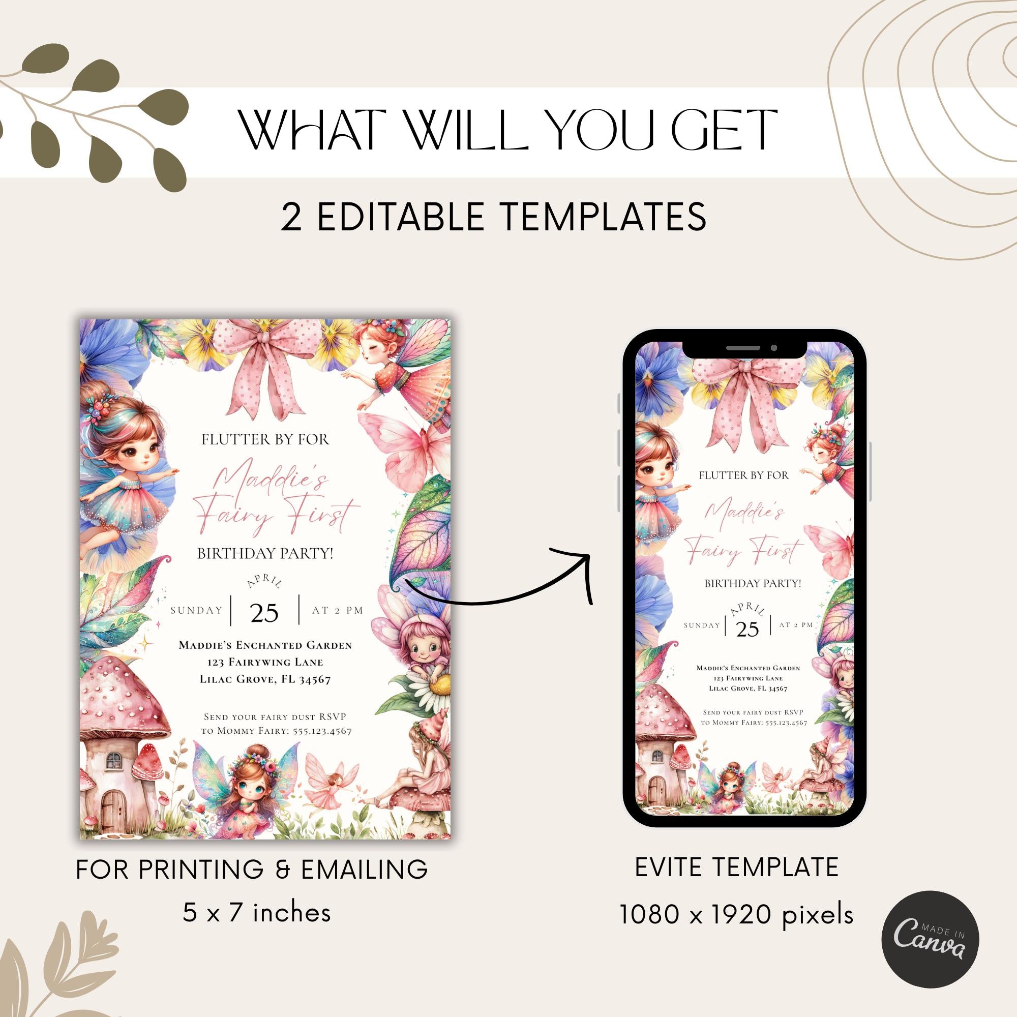 Whimsical Fairy First Birthday Invitation