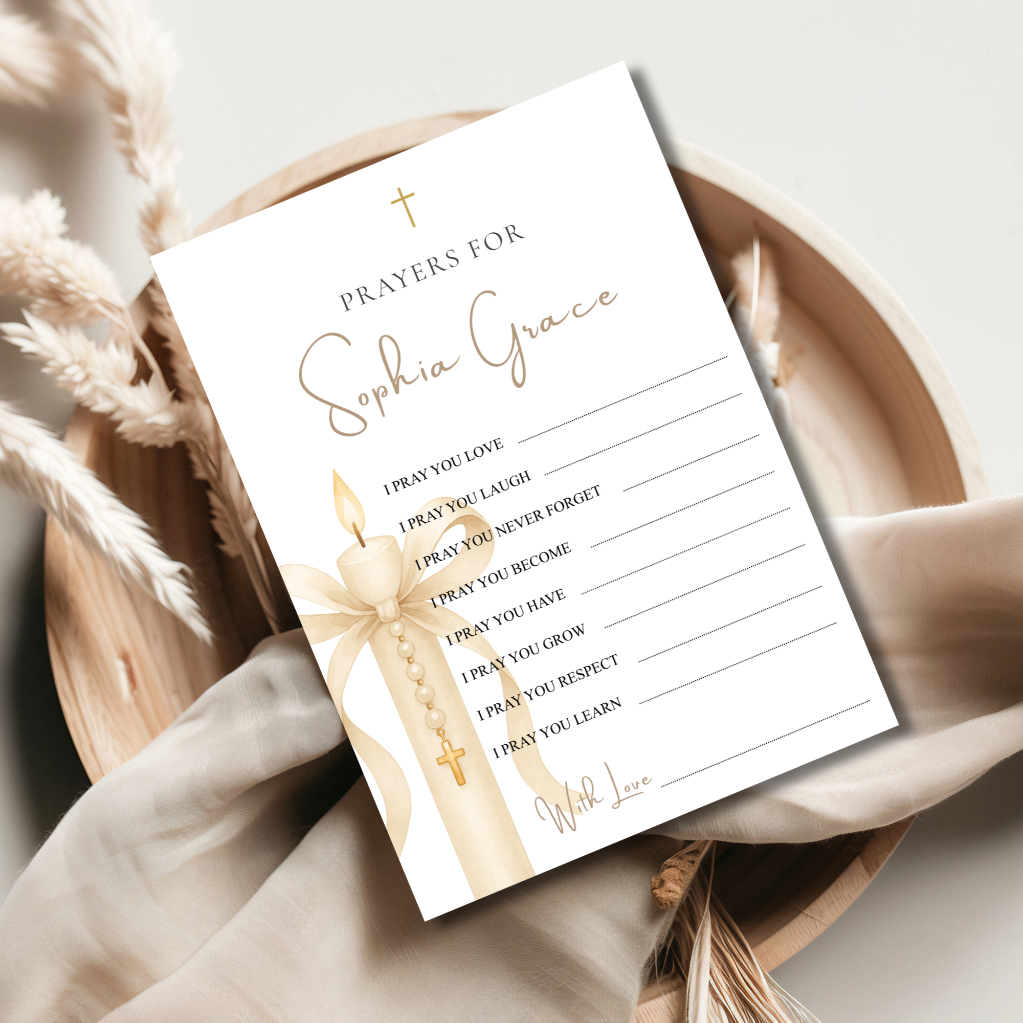 Gold Candle Baptism Prayer Card