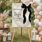 Black Bow Birthday Welcome Sign