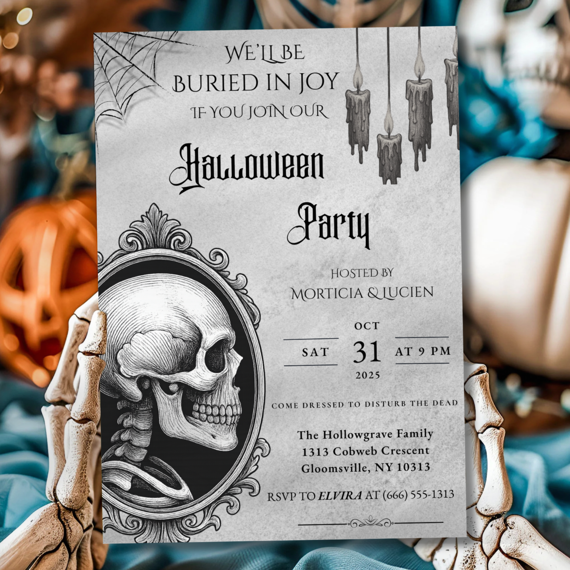 Gothic Skull Halloween Party Invitation