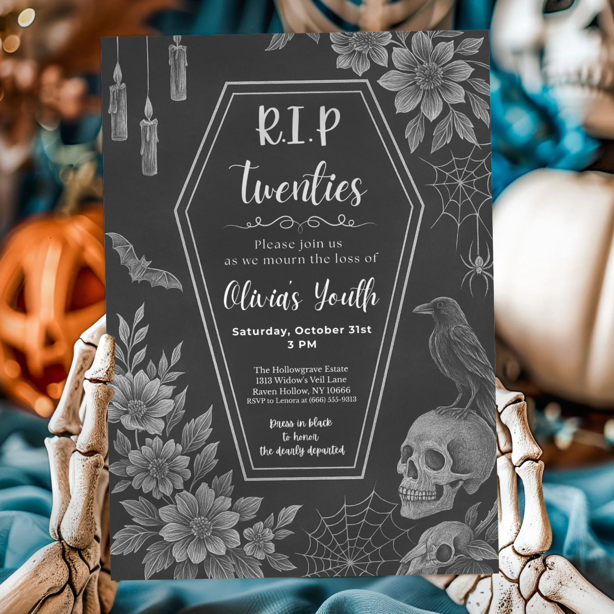 Gothic Halloween Coffin 30th Birthday Invitation