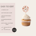 50th Birthday Cupcake Toppers Rose Gold