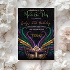 Mardi Gras Feather Mask Birthday Invitation