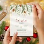 Watercolor Christmas Party Invitation Pinecones