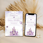 Purple Watercolor Princess Castle Birthday Invitation