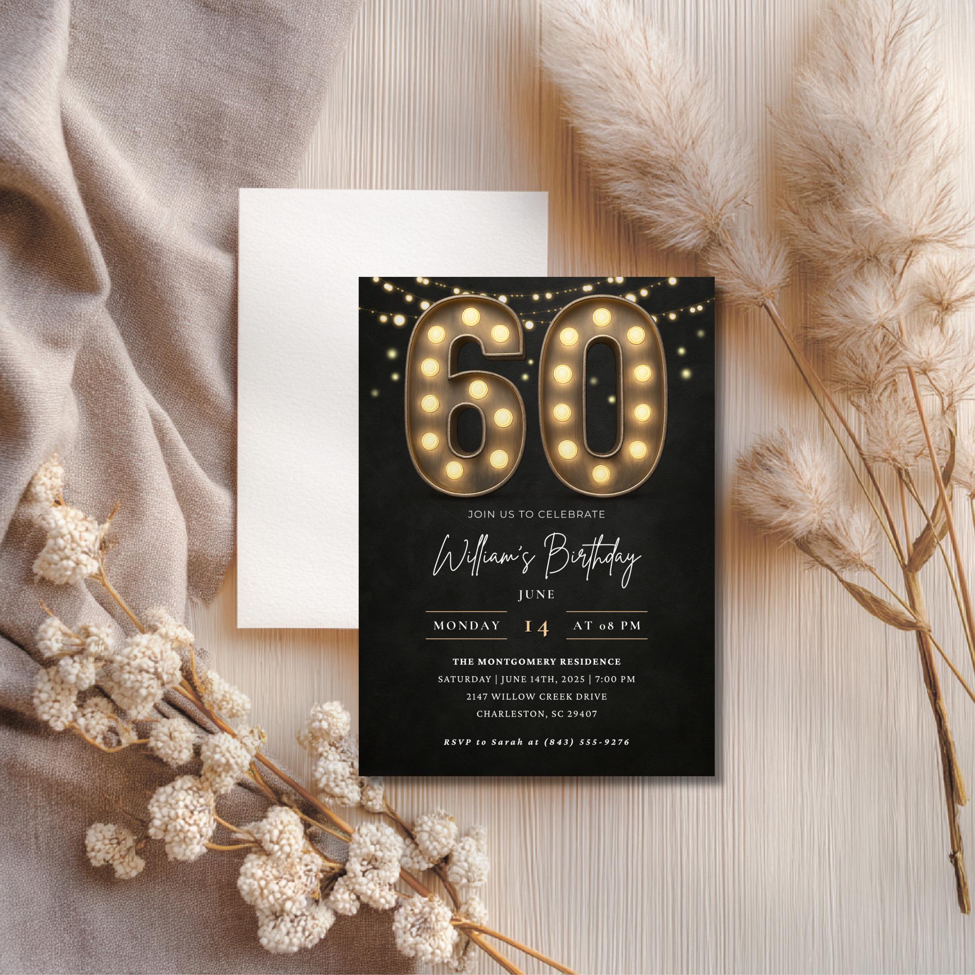 Marquee Lights 60th Birthday Invitation