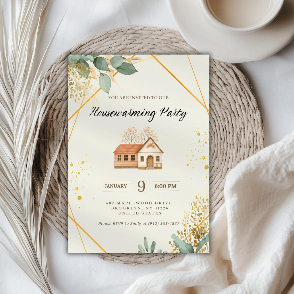 Watercolor Geometric Housewarming Invitation