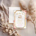 Elegant Gold Floral Tea Party Kids Birthday Invitation