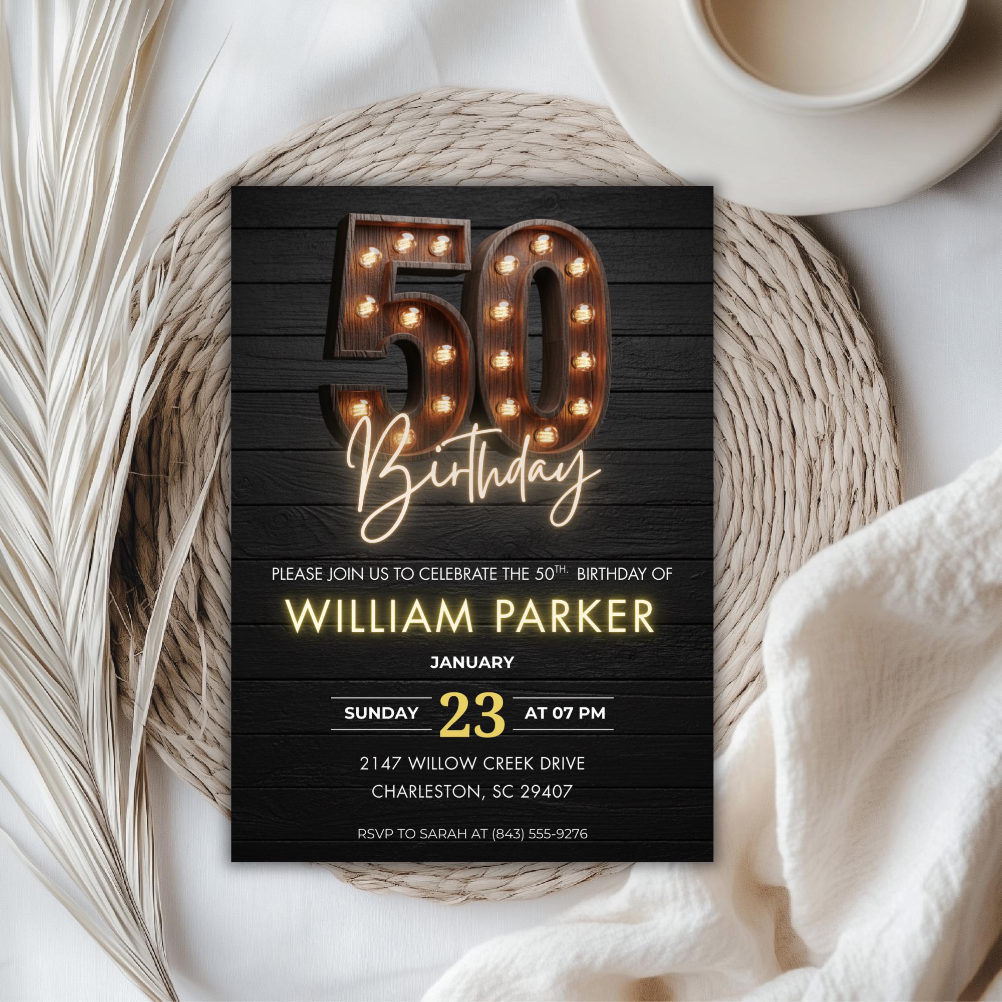 Rustic Wooden Marquee 50th Birthday Invitation