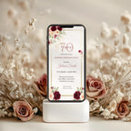 Elegant Burgundy Floral 70th Birthday Invitation