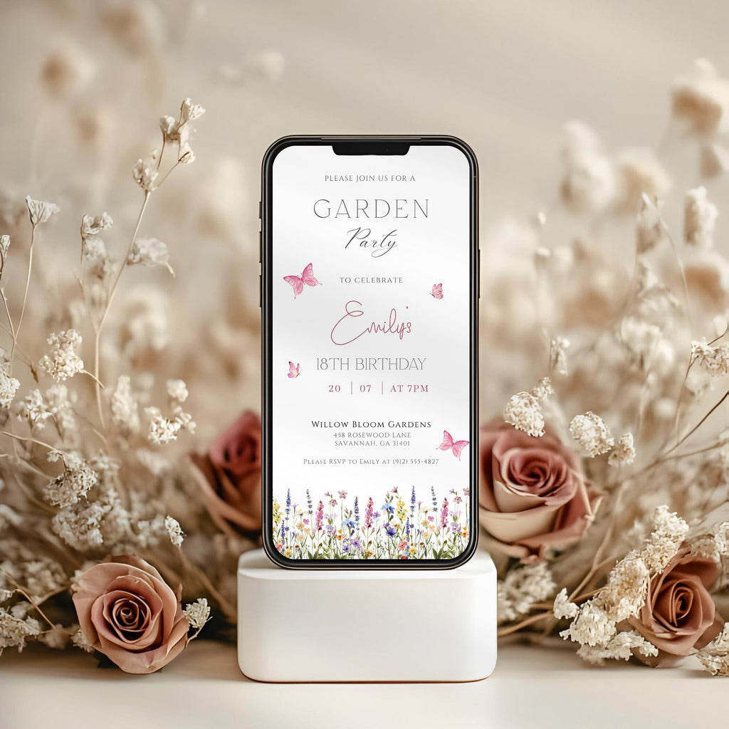 Wildflower Garden Butterfly 18th Birthday Invitation