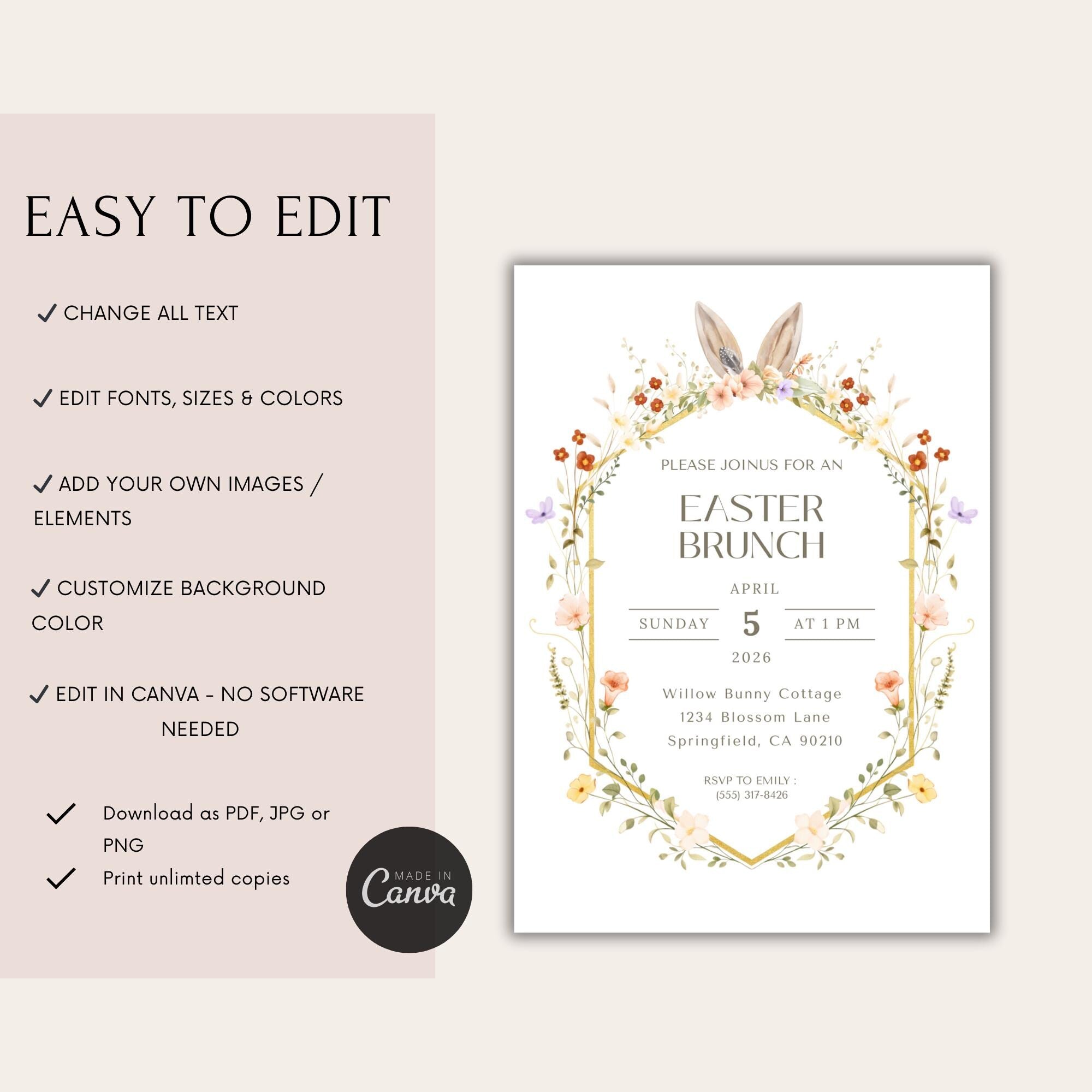 Floral Easter Brunch Invitation