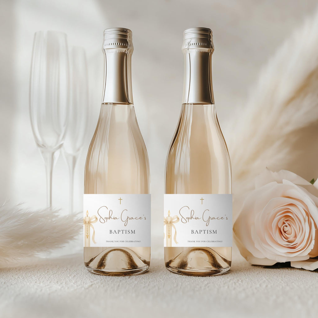Gold Candle Baptism Wine Bottle Labels