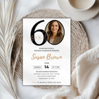 Modern 60th Birthday Invitation with Photo Number