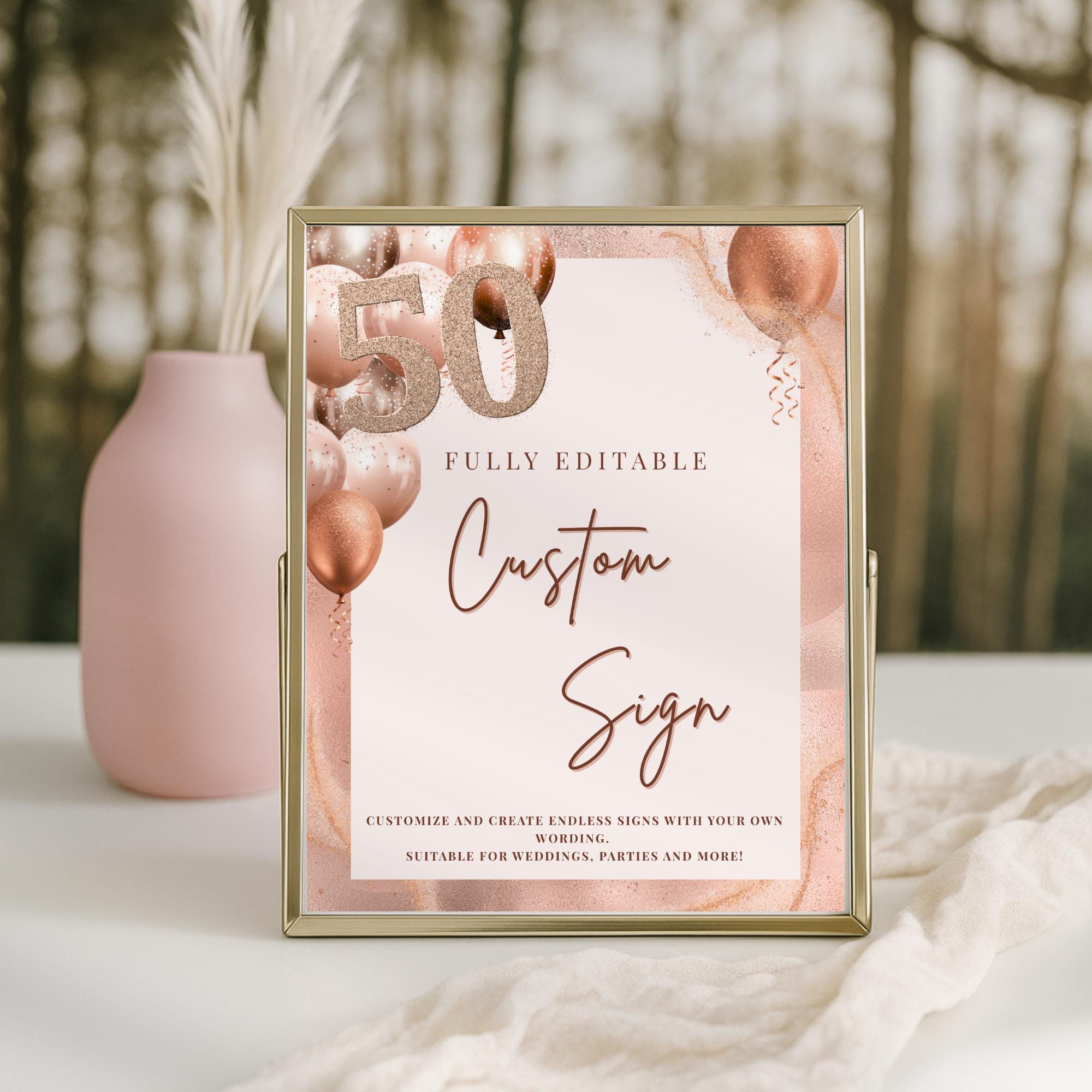 Rose Gold 50th Birthday Custom Sign