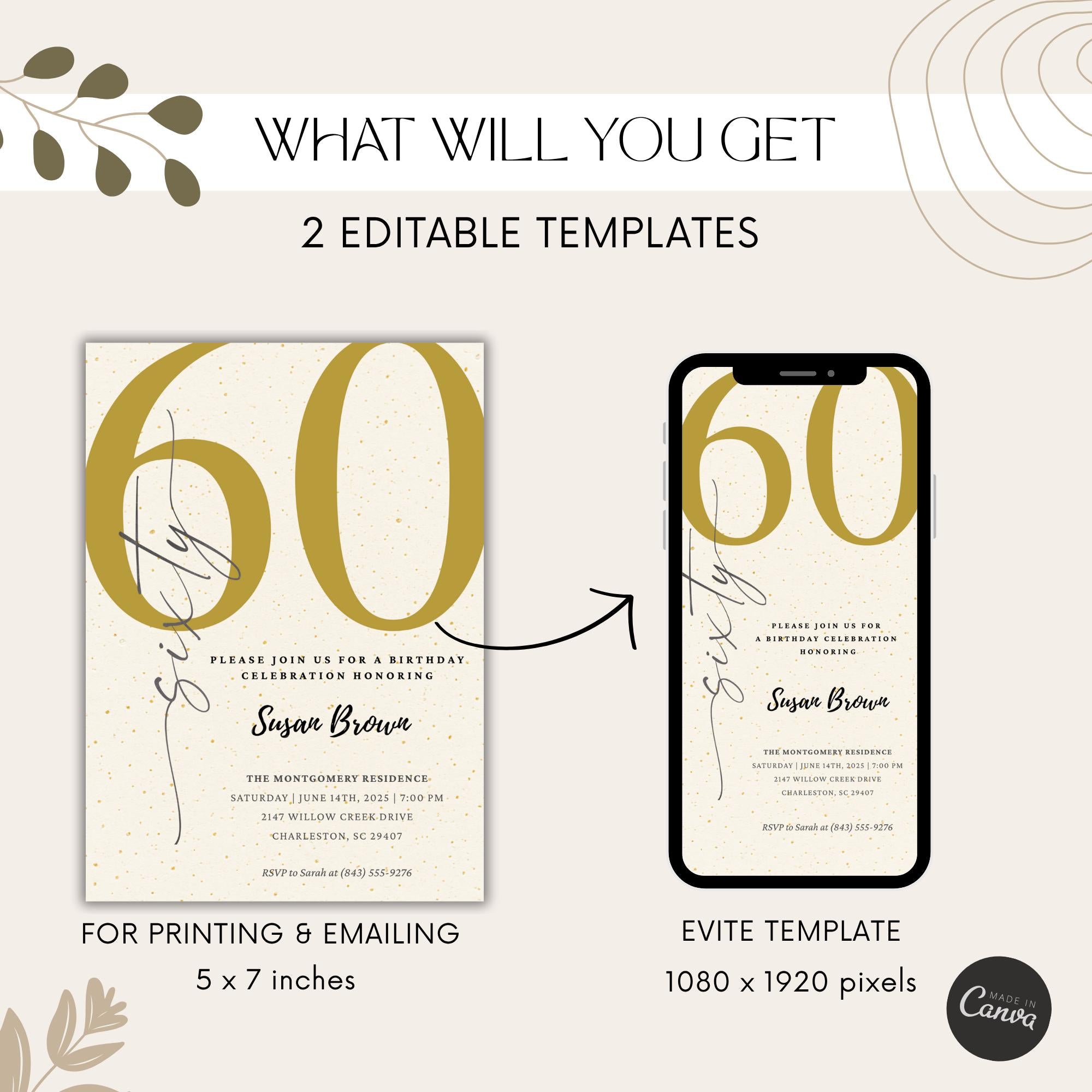 Elegant Gold Minimalist 60th Birthday Invitation
