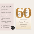 Elegant Gold Glitter Sixty 60th Birthday Invitation