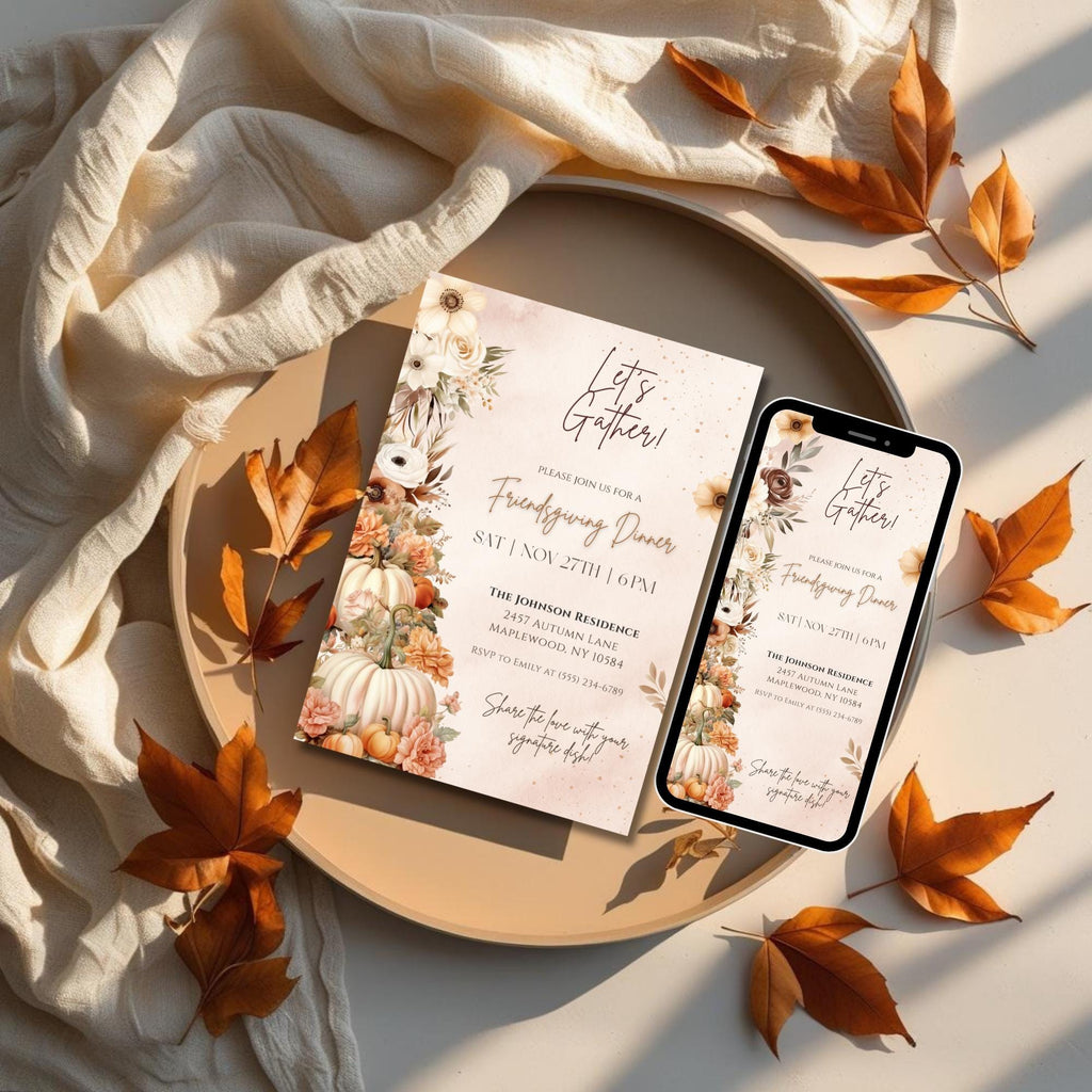 Elegant Boho Friendsgiving Dinner Invitation