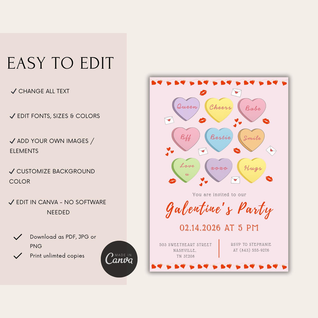 Candy Hearts Galentine's Party Invitation
