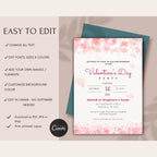 Pink Hearts Valentines Party Invitation