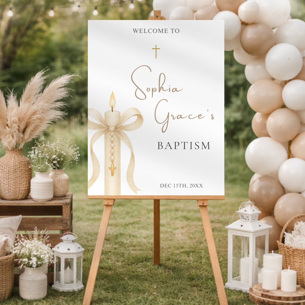 Gold Candle Baptism Welcome Sign