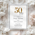 Minimal Gold Confetti 50th Birthday Invitation
