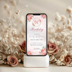 Elegant Pink Gold Floral 90th Birthday Invitation