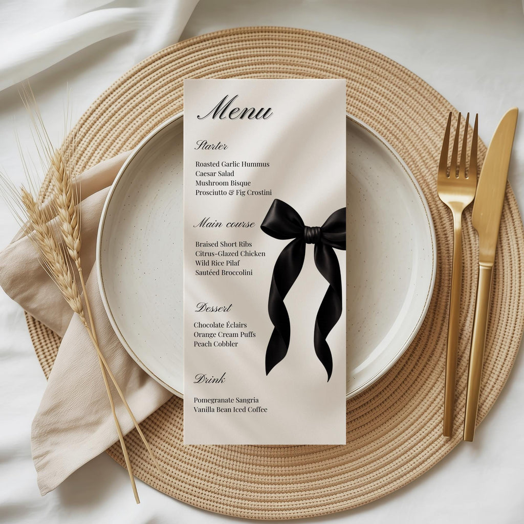 Black Bow Dinner Menu Card