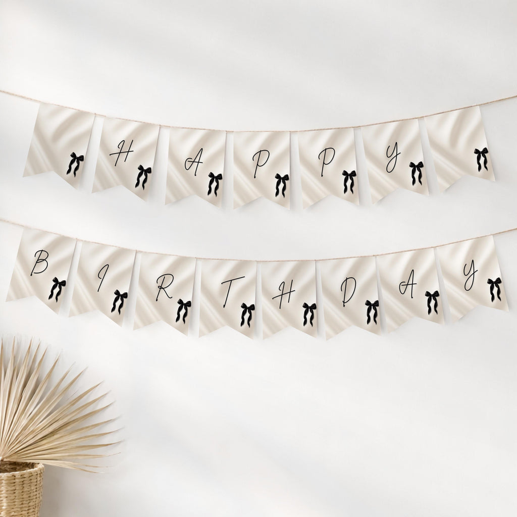 Black Bow Birthday Bunting Banner