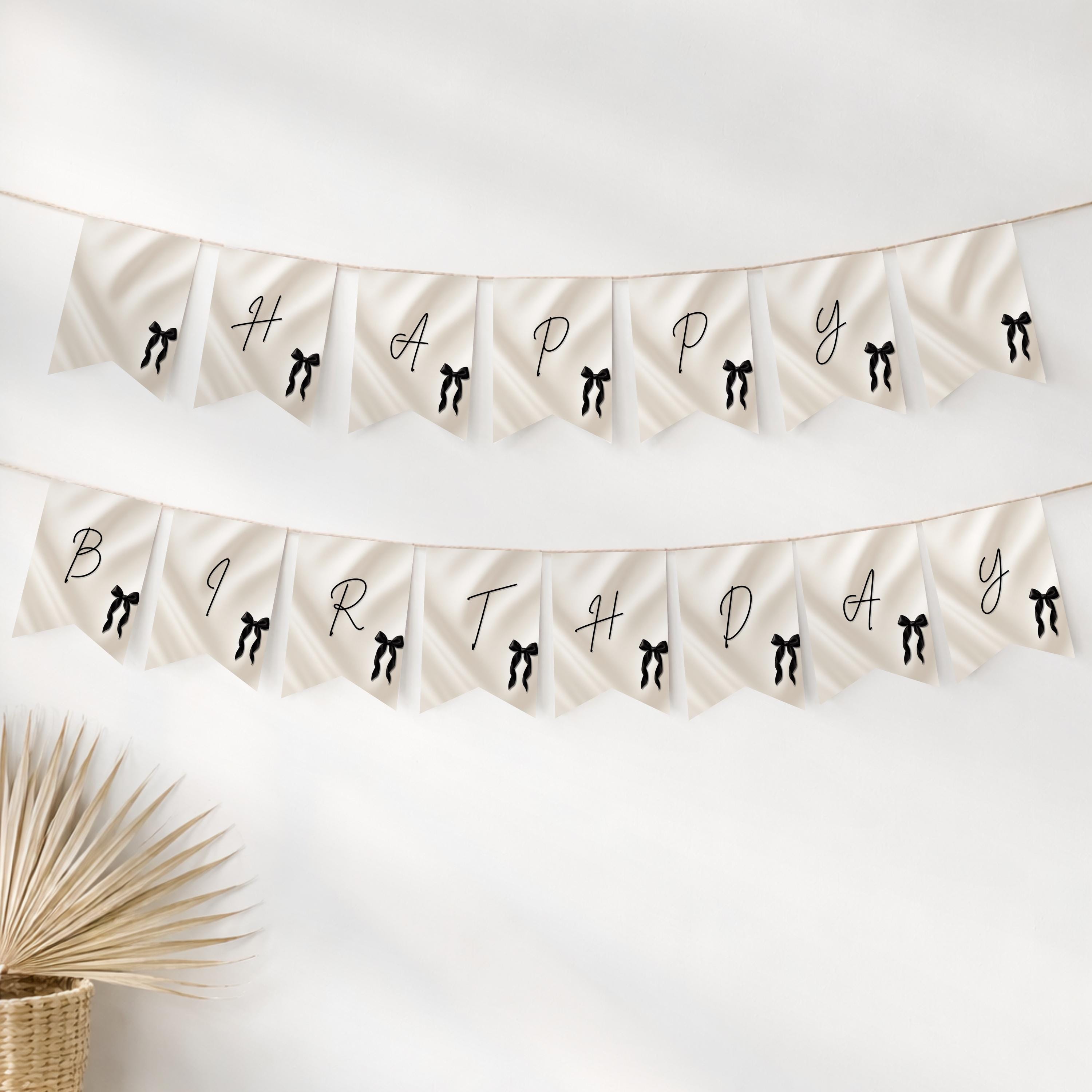 Black Bow Birthday Bunting Banner