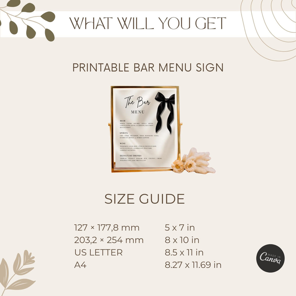 Black Bow Bar Menu Sign