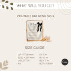 Black Bow Bar Menu Sign