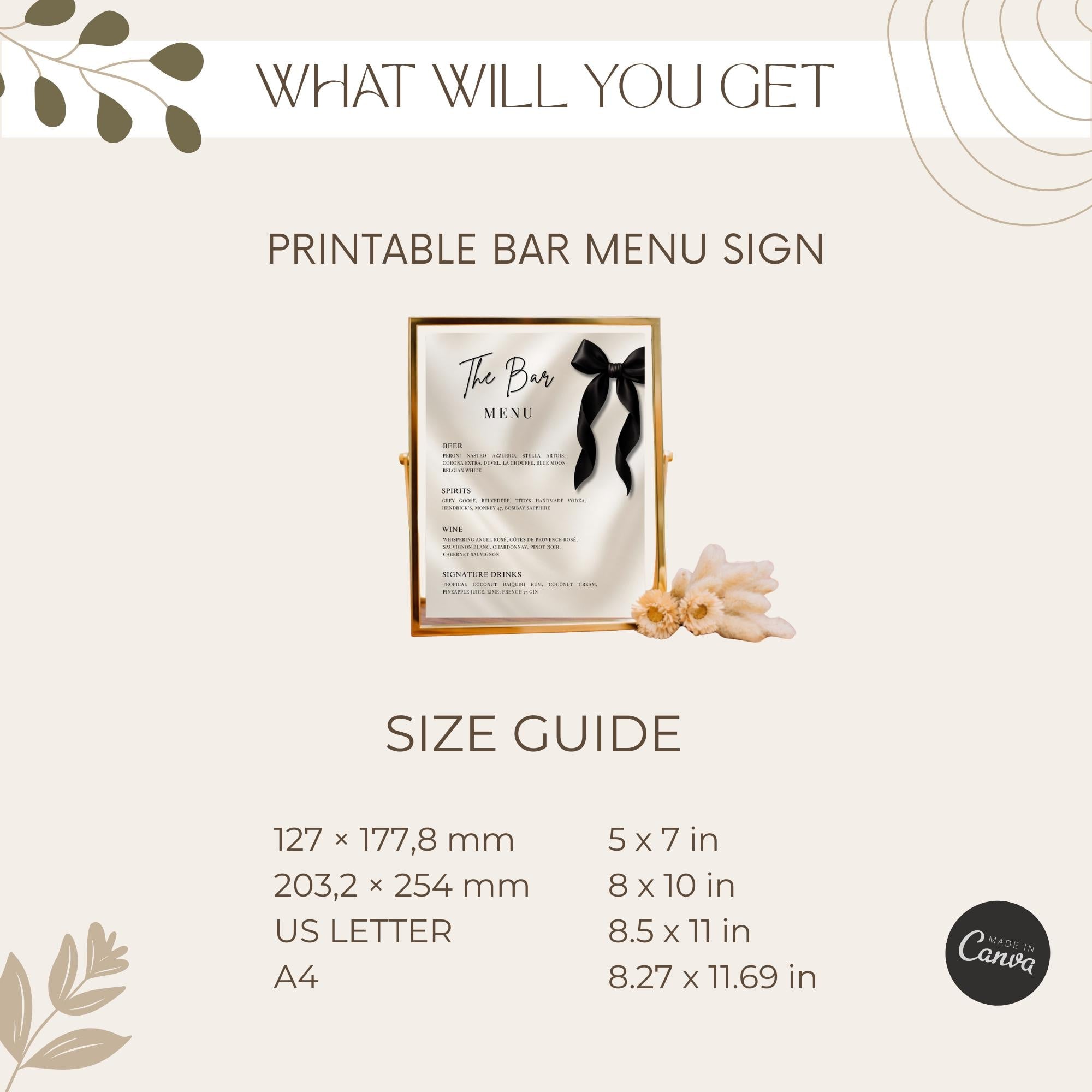 Black Bow Bar Menu Sign
