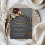 Elegant Burgundy Gold Floral 50th Birthday Invitation